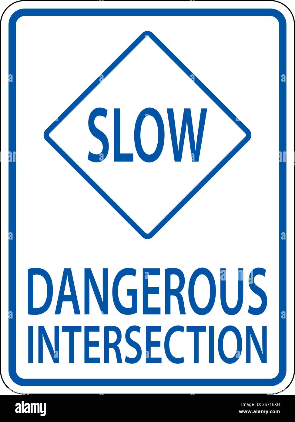 Slow Dangerous Intersection Sign On White Background Stock Vector