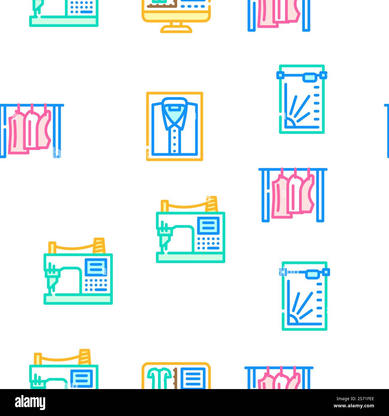 factory sewing sew machine vector seamless pattern thin line ...