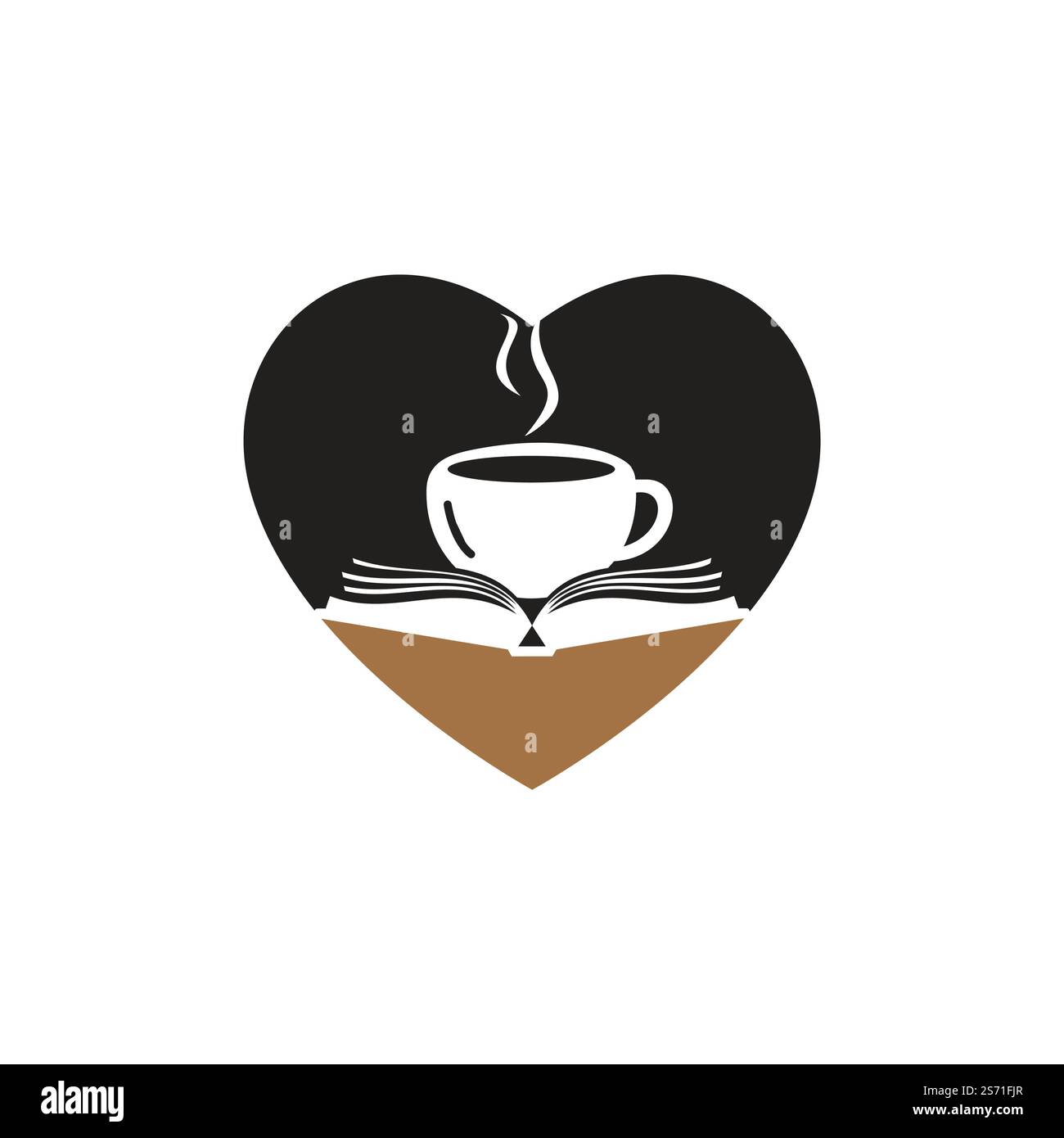Coffee book with heart shape vector logo design. Tea Book Store Iconic Logo. Stock Vector