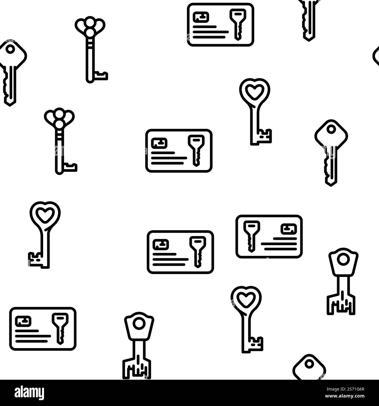 Key For Open And Close Padlock vector seamless pattern thin line illustration. Key For Open And Close Padlock vector seamless pattern Stock Vector