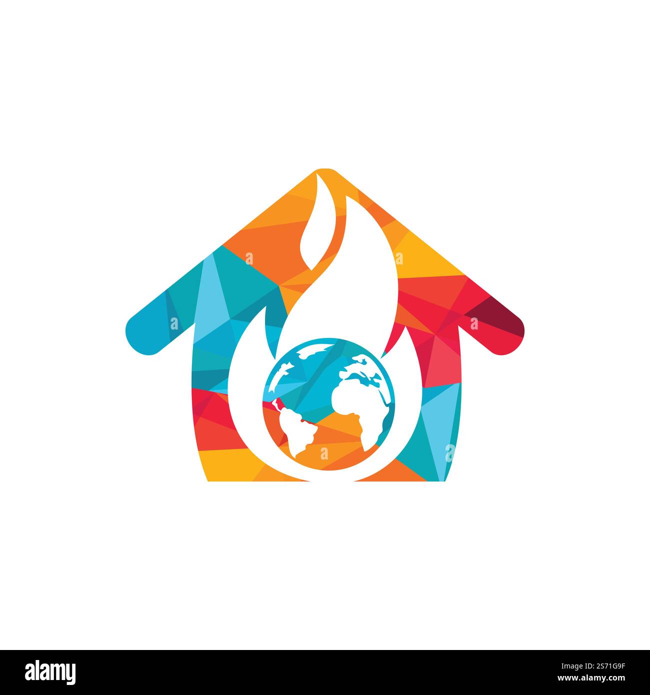 Fire Planet vector logo design template. Fire and earth with home icon design. Stock Vector