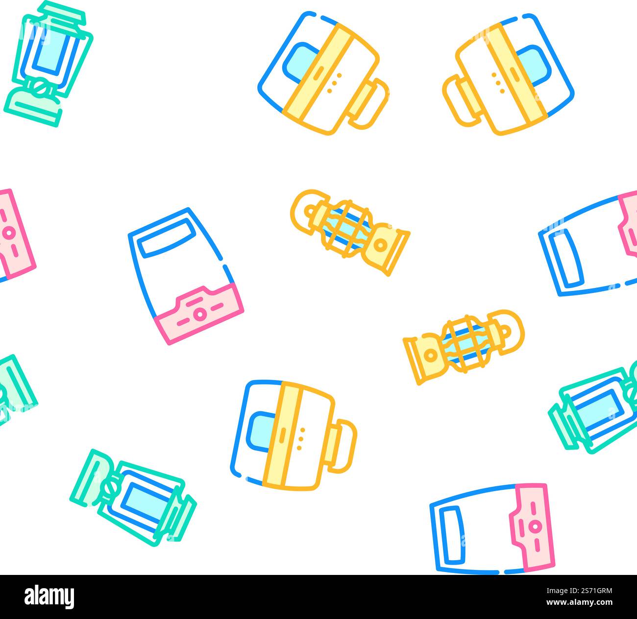 Camp Lamp Lighting Equipment vector seamless pattern thin line illustration. Camp Lamp Lighting Equipment vector seamless pattern Stock Vector