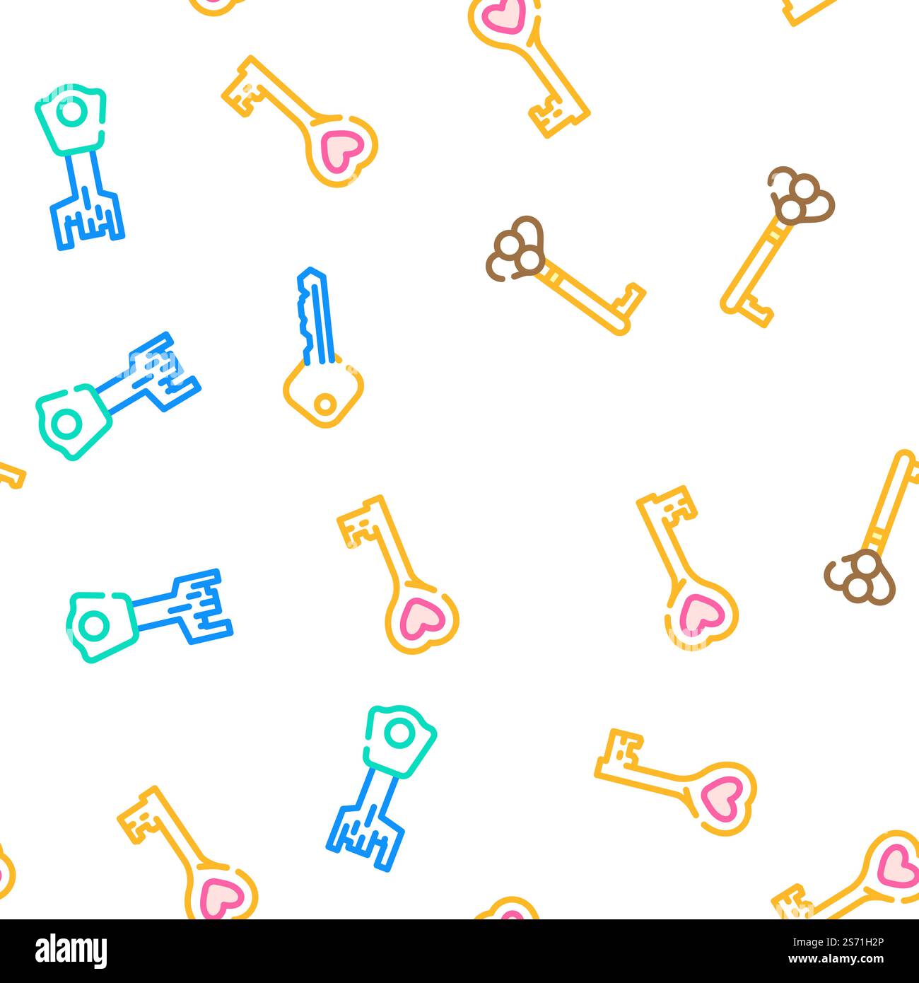 Key For Open And Close Padlock vector seamless pattern thin line illustration. Key For Open And Close Padlock vector seamless pattern Stock Vector