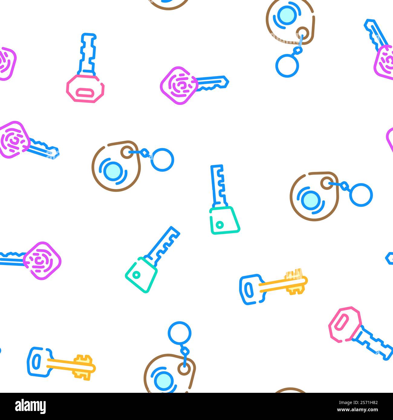 Key For Open And Close Padlock vector seamless pattern thin line illustration. Key For Open And Close Padlock vector seamless pattern Stock Vector