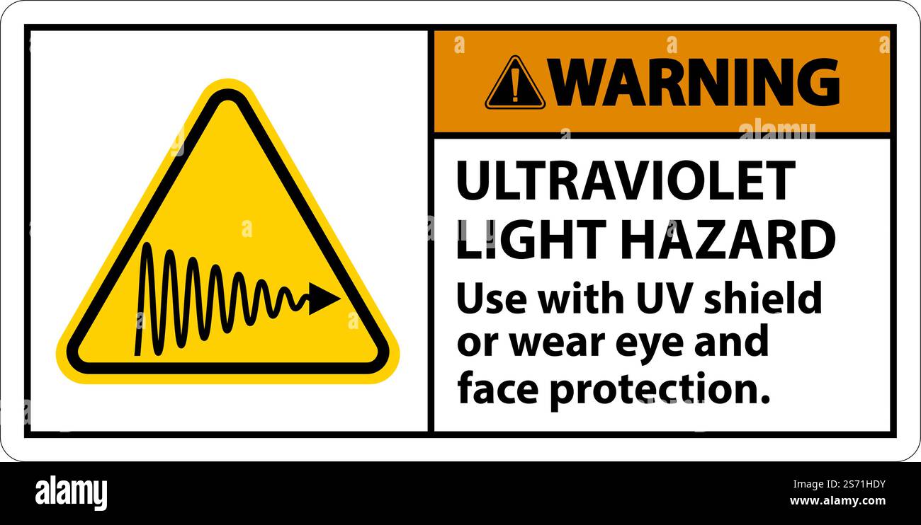 Warning Ultraviolet Light Hazard Label On White Background Stock Vector