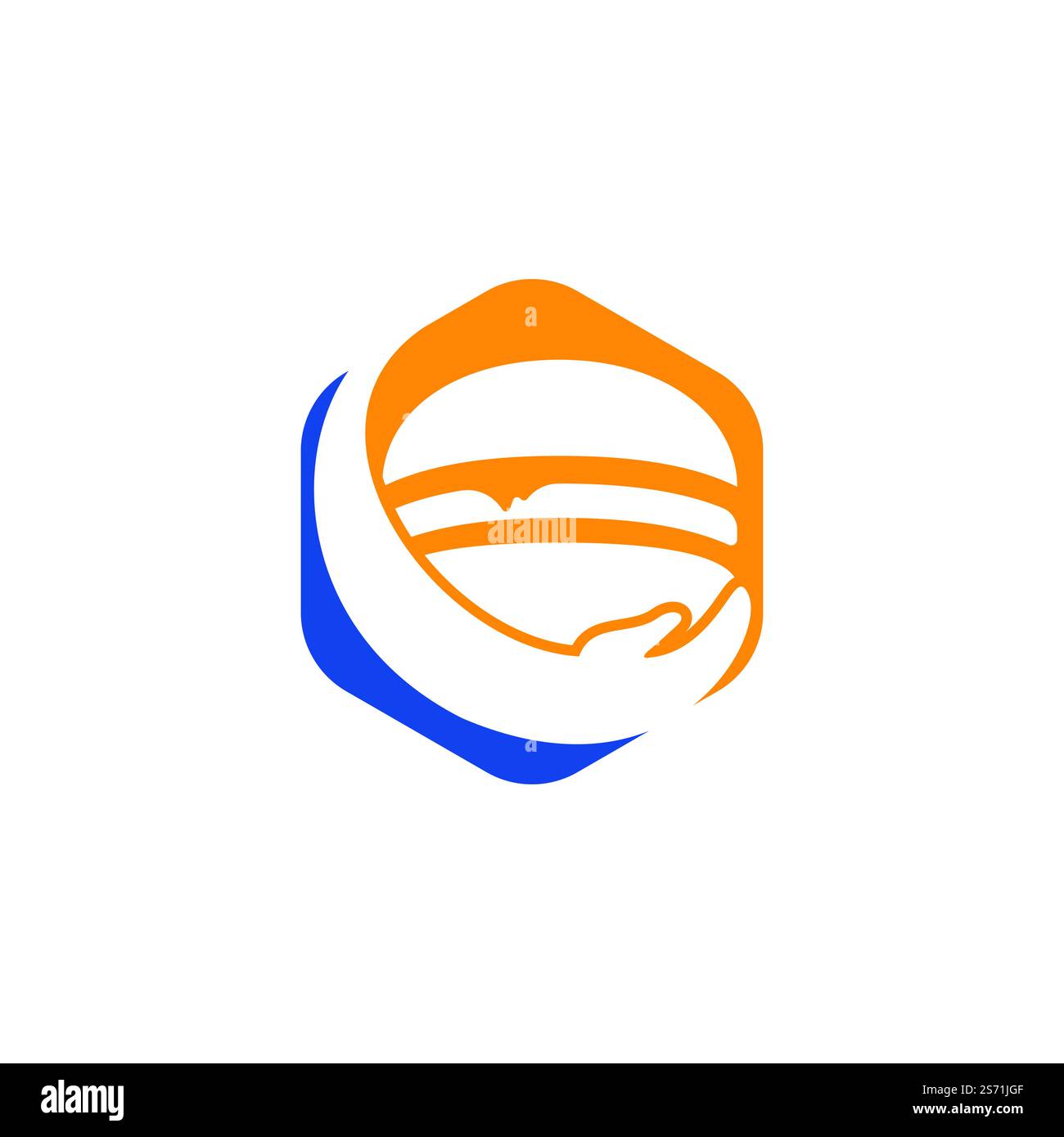 Burger care vector logo design. Vector burger and hand logo combination. Stock Vector