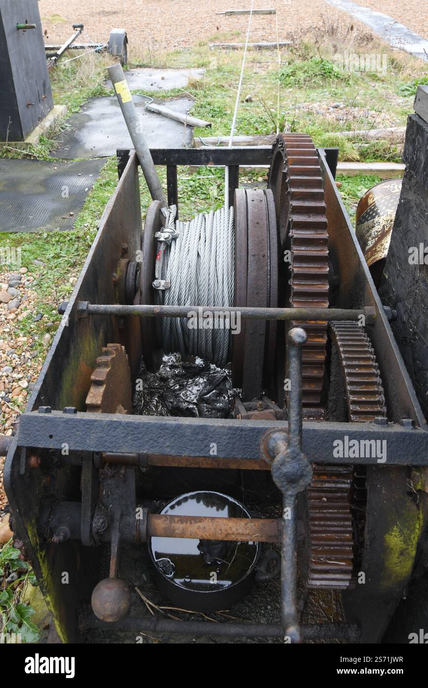 Boat winch on the beach Stock Photo