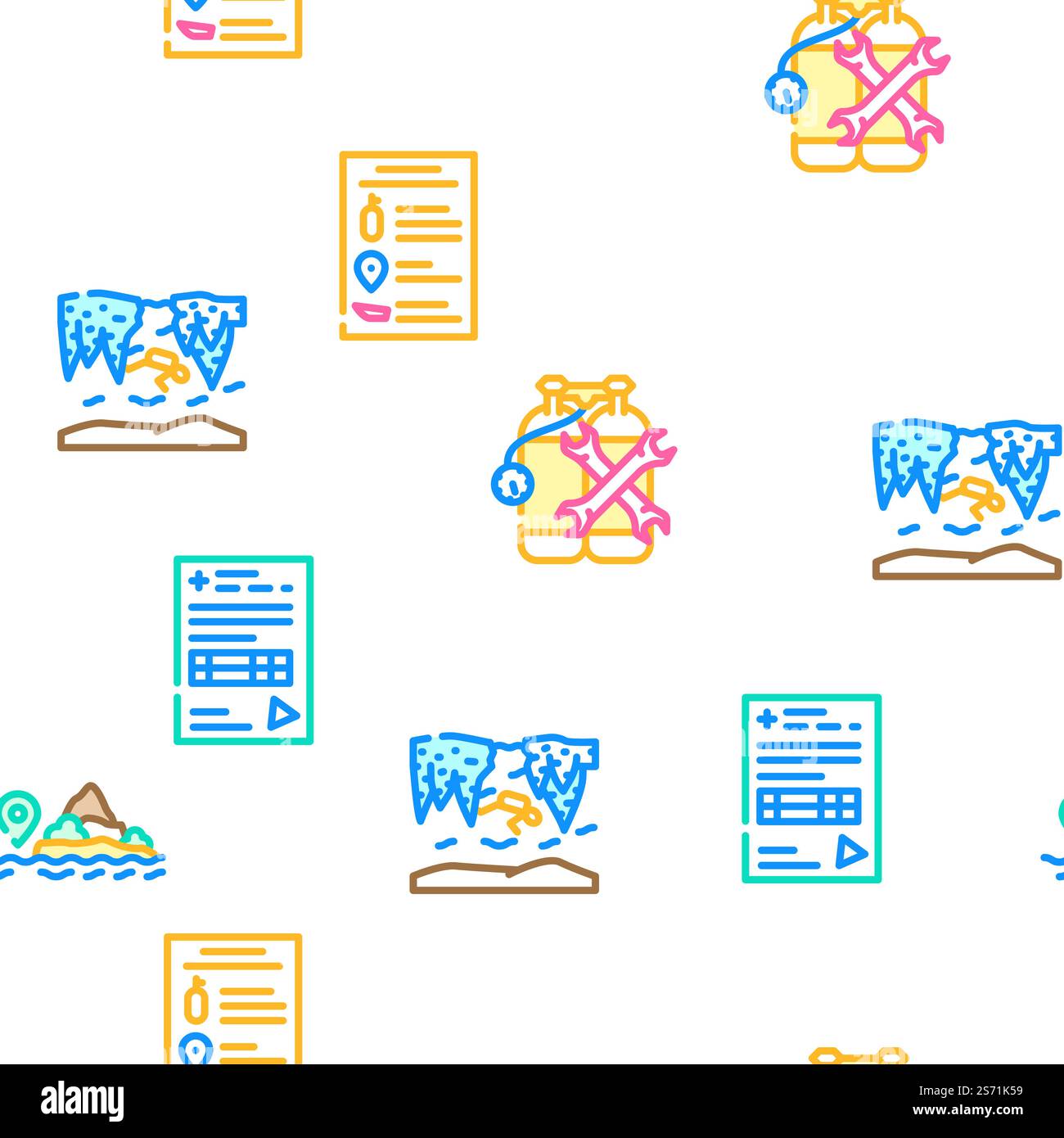 Diving School Education Lesson vector seamless pattern thin line illustration. Diving School Education Lesson vector seamless pattern Stock Vector