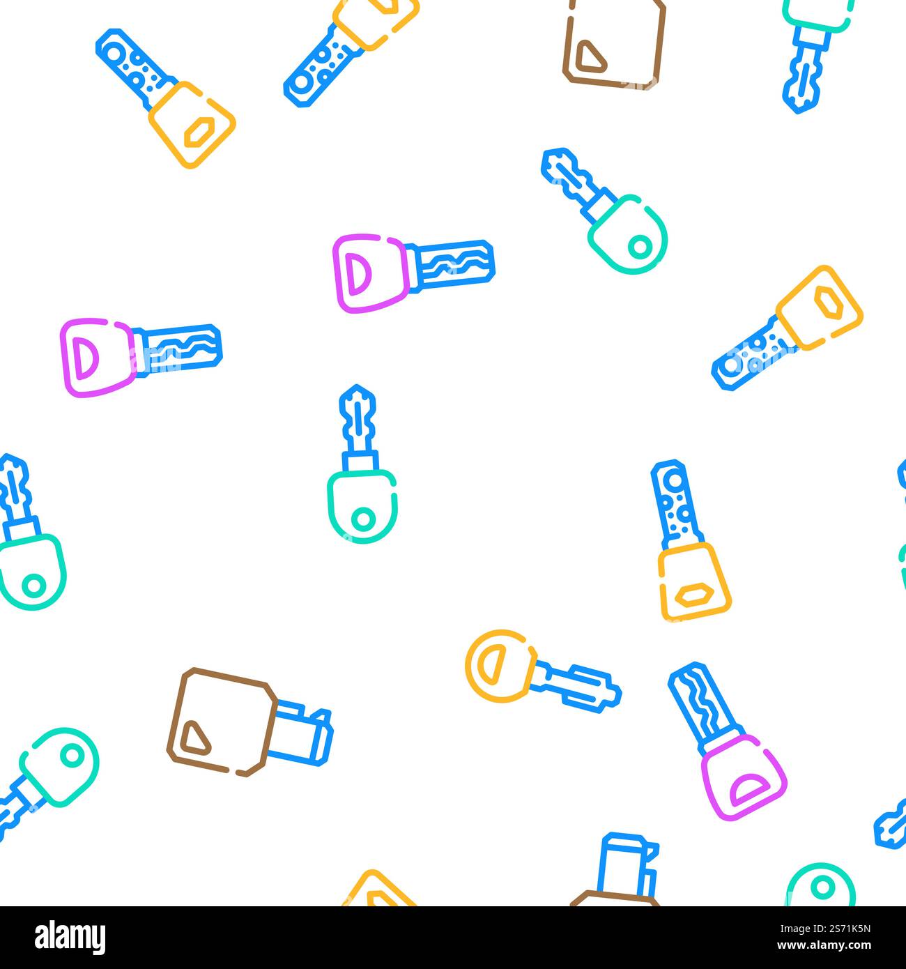 Key For Open And Close Padlock vector seamless pattern thin line illustration. Key For Open And Close Padlock vector seamless pattern Stock Vector