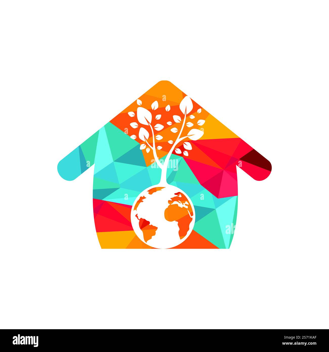 Globe tree with home vector logo design template. Planet and eco symbol ...