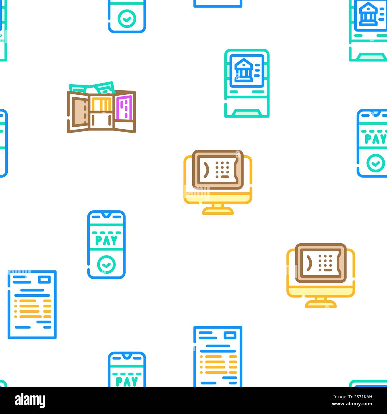 E-banking And Contactless Payment vector seamless pattern thin line illustration. E-banking And Contactless Payment vector seamless pattern Stock Vector