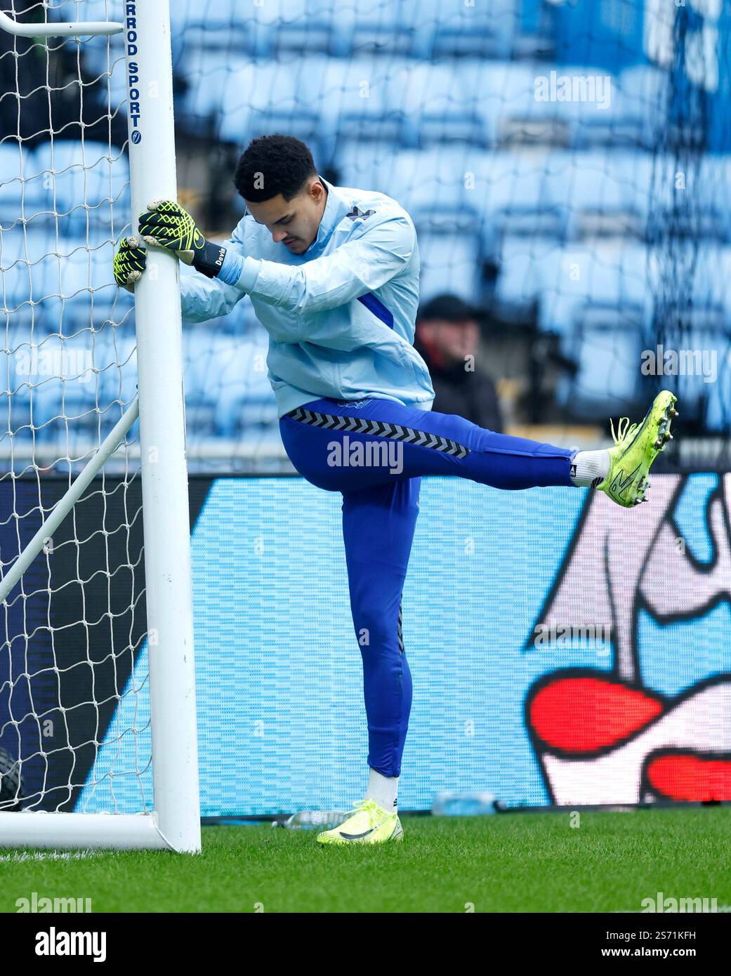 Coventry City goalkeeper Oliver Dovin warming up ahead of the Sky Bet