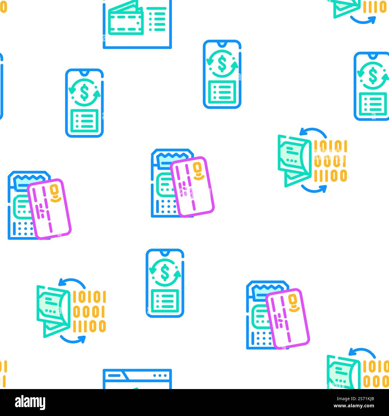 E-banking And Contactless Payment vector seamless pattern thin line illustration. E-banking And Contactless Payment vector seamless pattern Stock Vector