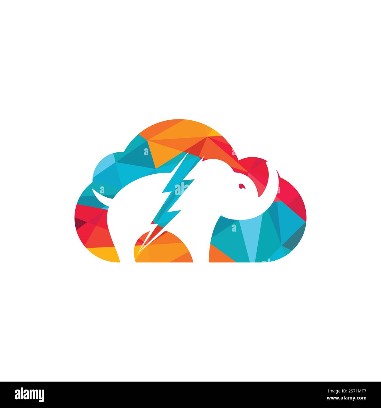Elephant thunder with cloud vector logo design. Power elephant logo concept. Stock Vector