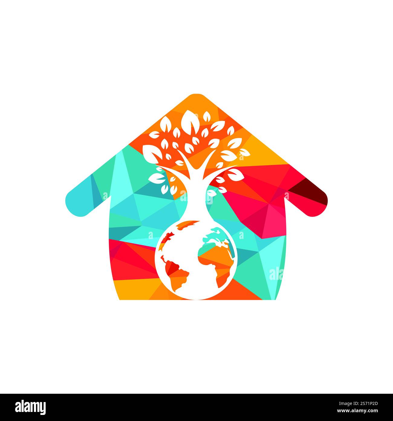 Globe tree with home vector logo design template. Planet and eco symbol ...