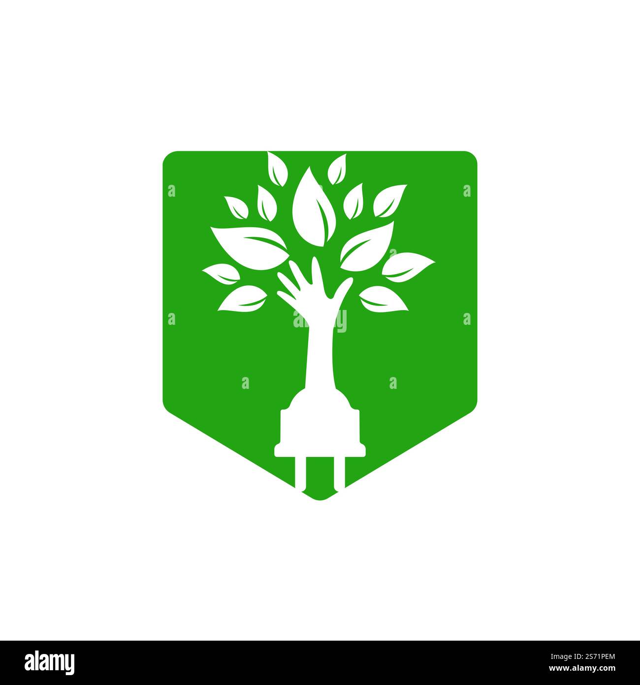 Electric cord and hand tree vector logo design. Stock Vector