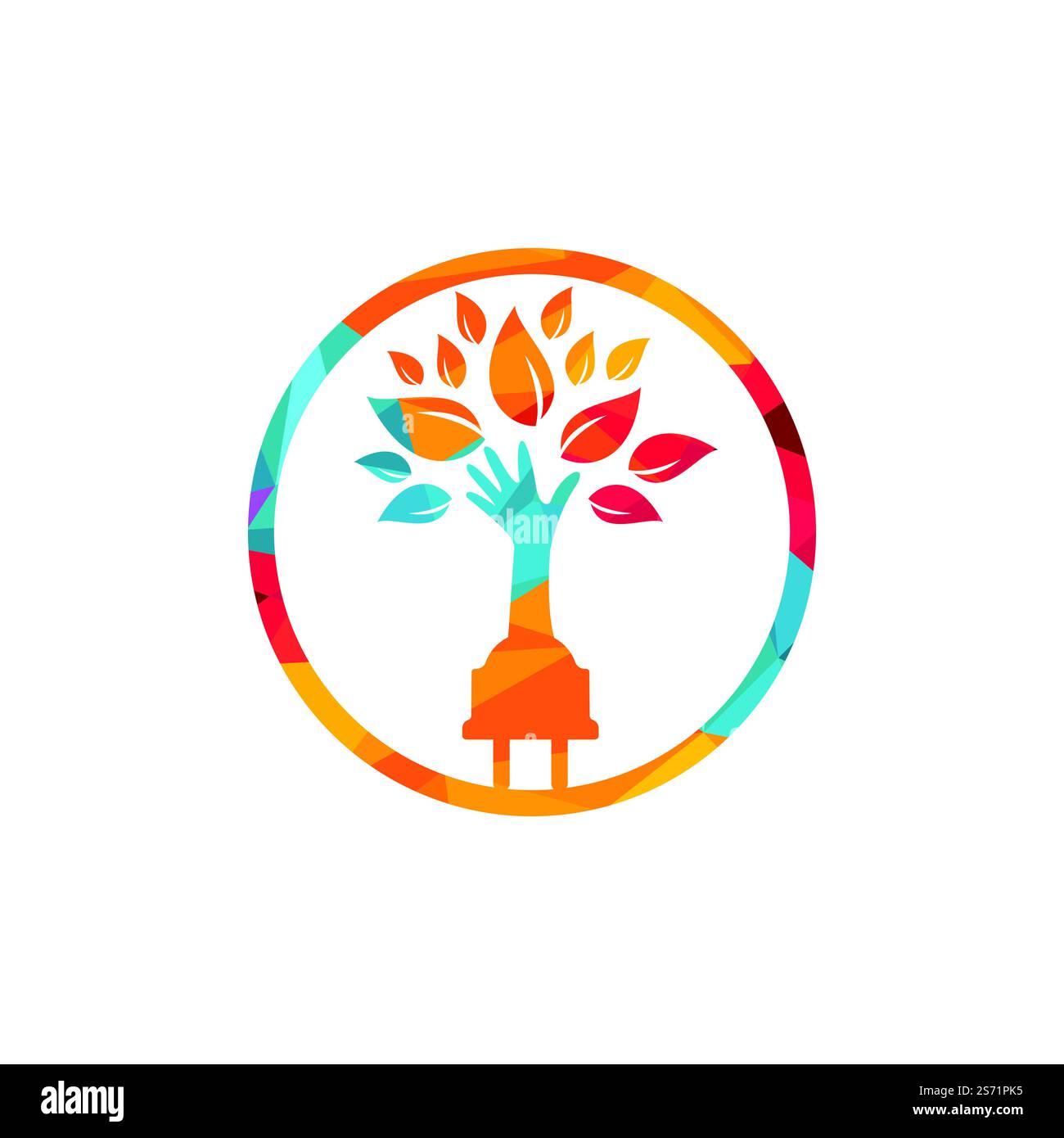 Electric cord and hand tree vector logo design. Stock Vector