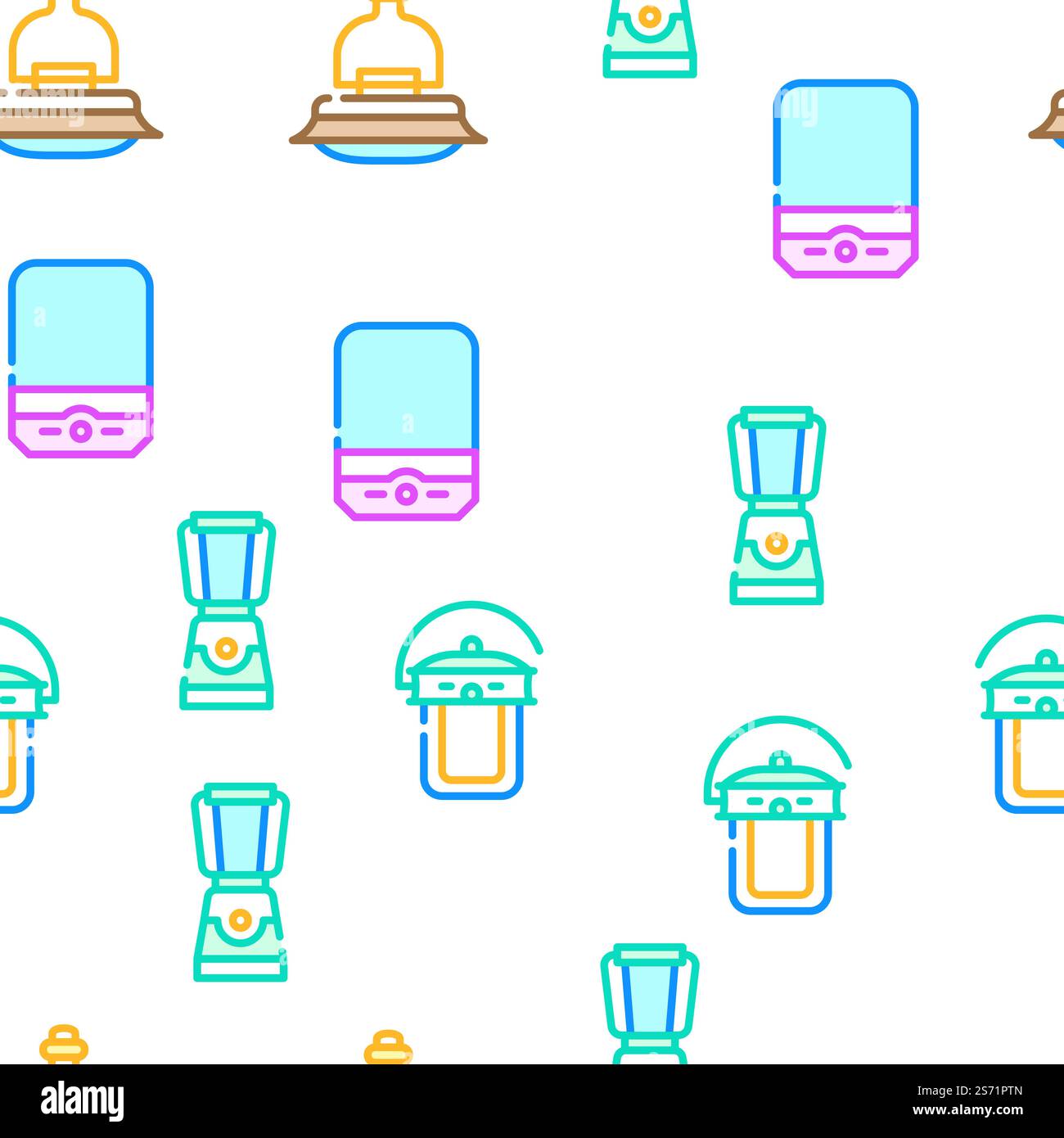 Camp Lamp Lighting Equipment vector seamless pattern thin line illustration. Camp Lamp Lighting Equipment vector seamless pattern Stock Vector