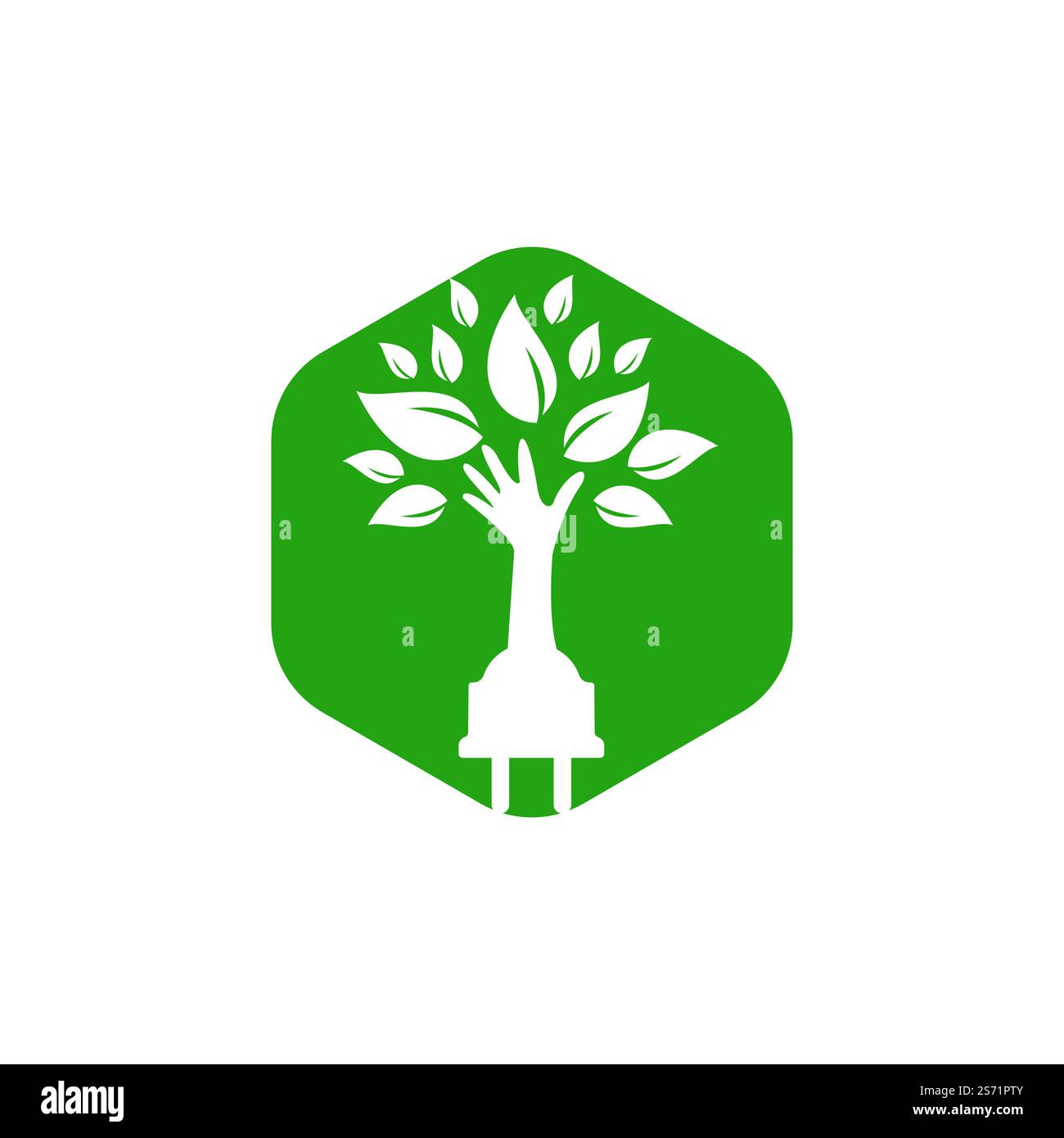 Electric cord and hand tree vector logo design. Stock Vector