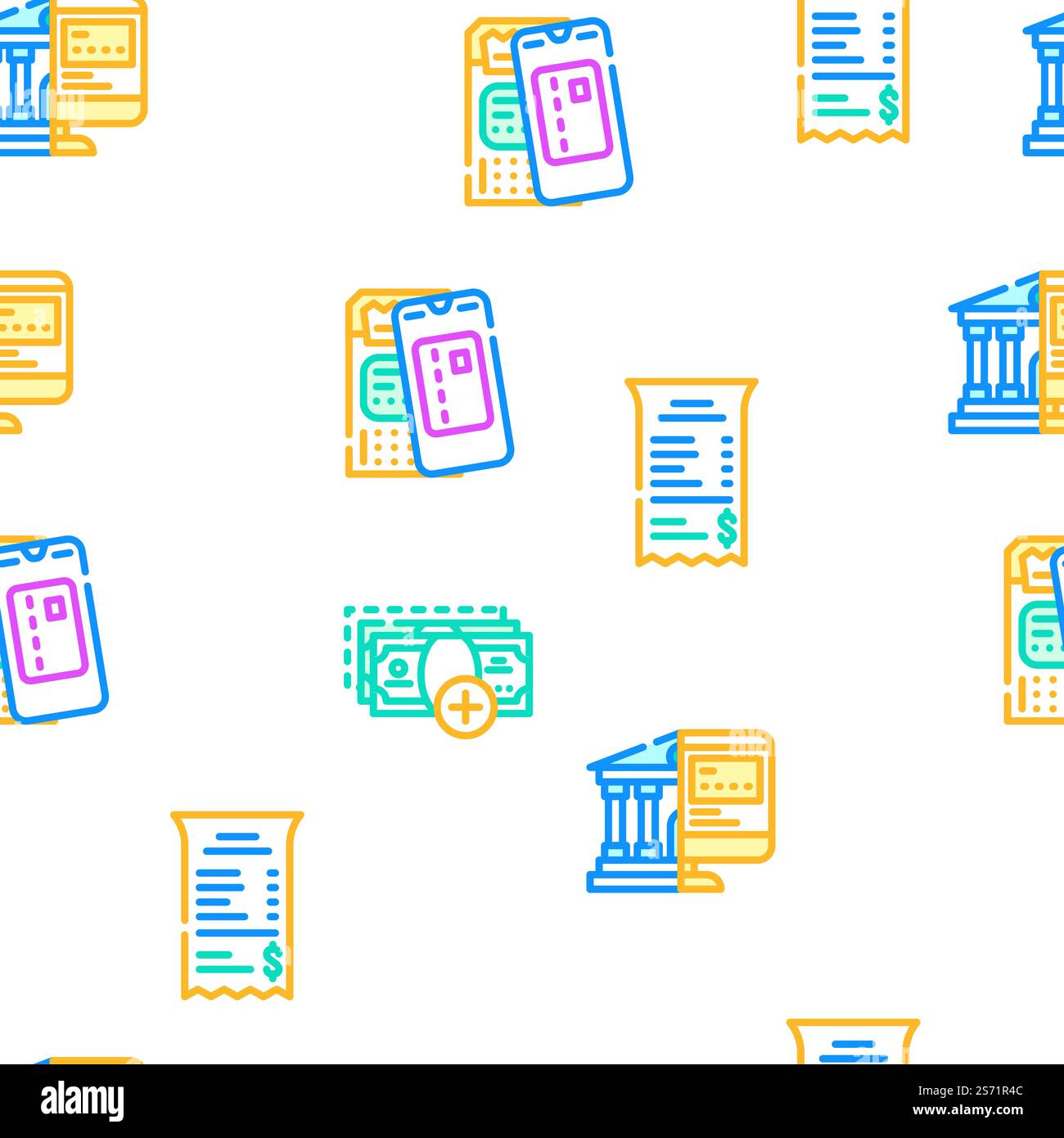 E-banking And Contactless Payment vector seamless pattern thin line illustration. E-banking And Contactless Payment vector seamless pattern Stock Vector