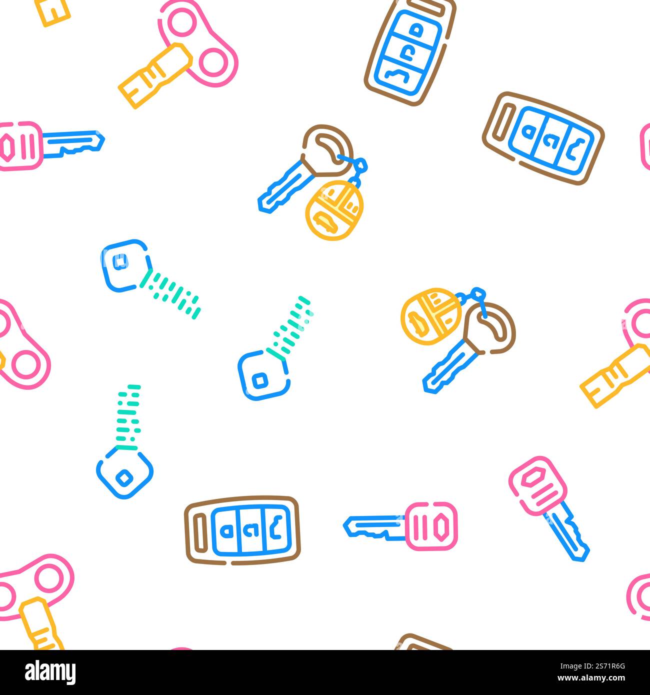 Key For Open And Close Padlock vector seamless pattern thin line illustration. Key For Open And Close Padlock vector seamless pattern Stock Vector