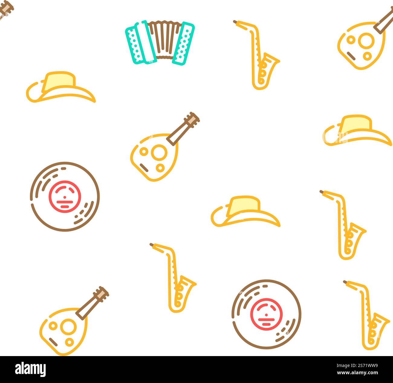 Music Genres Audio Performance vector seamless pattern thin line illustration. Music Genres Audio Performance vector seamless pattern Stock Vector