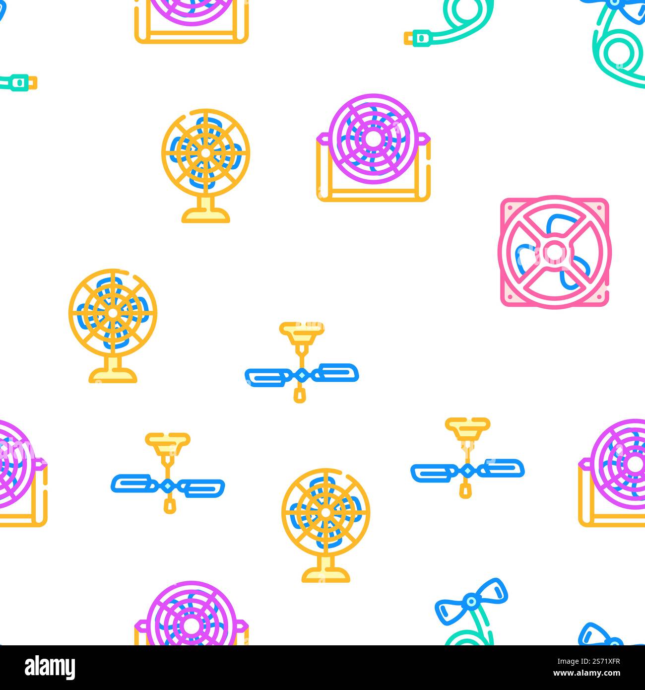 Fan Electronic Cooling Device vector seamless pattern thin line illustration. Fan Electronic Cooling Device vector seamless pattern Stock Vector
