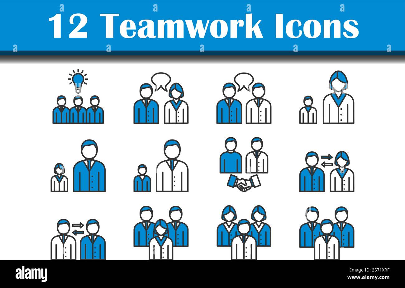 Teamwork Icon Set. Editable Bold Outline With Color Fill Design. Vector ...