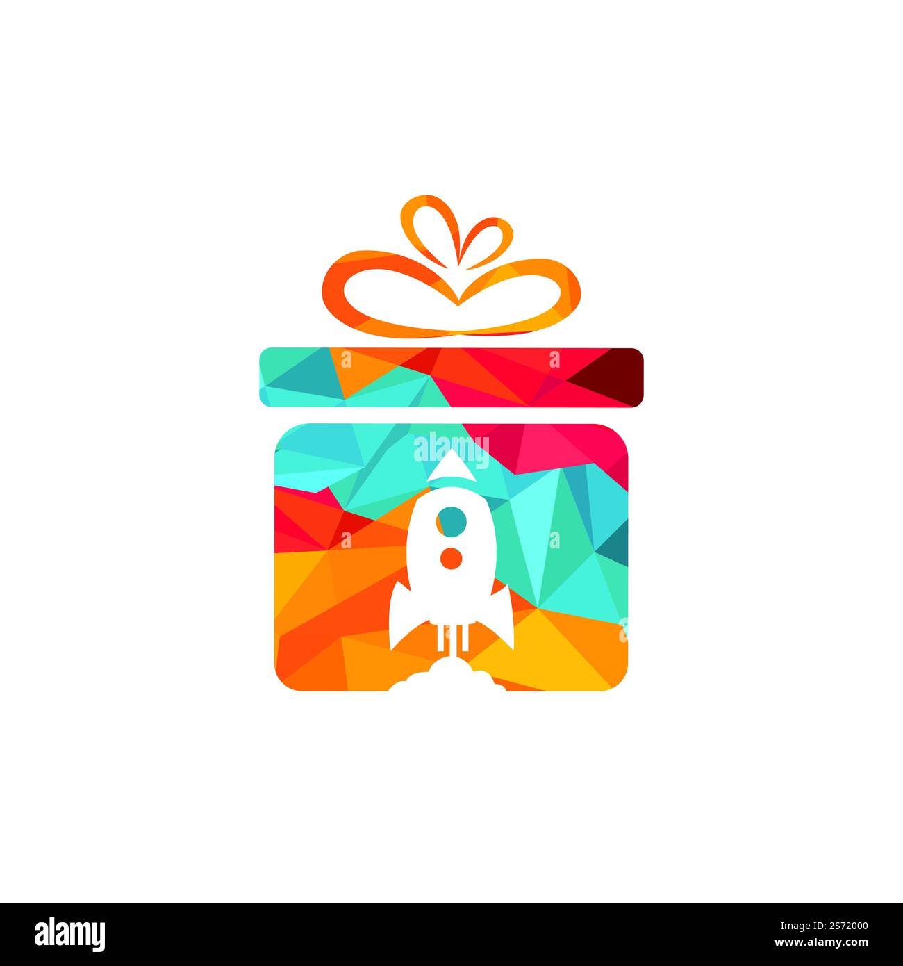 Gift Package with Rocket speed vector logo design. Unique delivery and flight logotype design template. Stock Vector