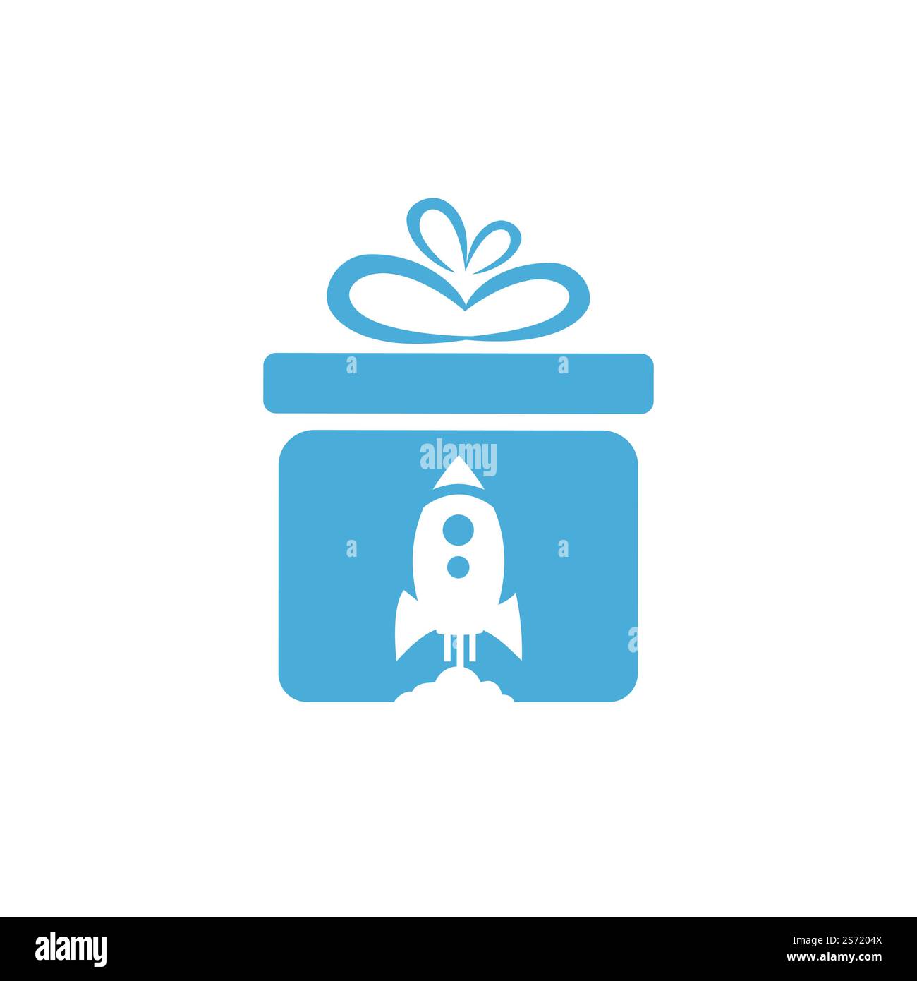 Gift Package with Rocket speed vector logo design. Unique delivery and flight logotype design template. Stock Vector