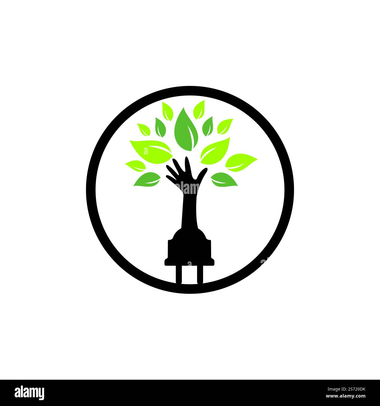 Electric cord and hand tree vector logo design. Stock Vector