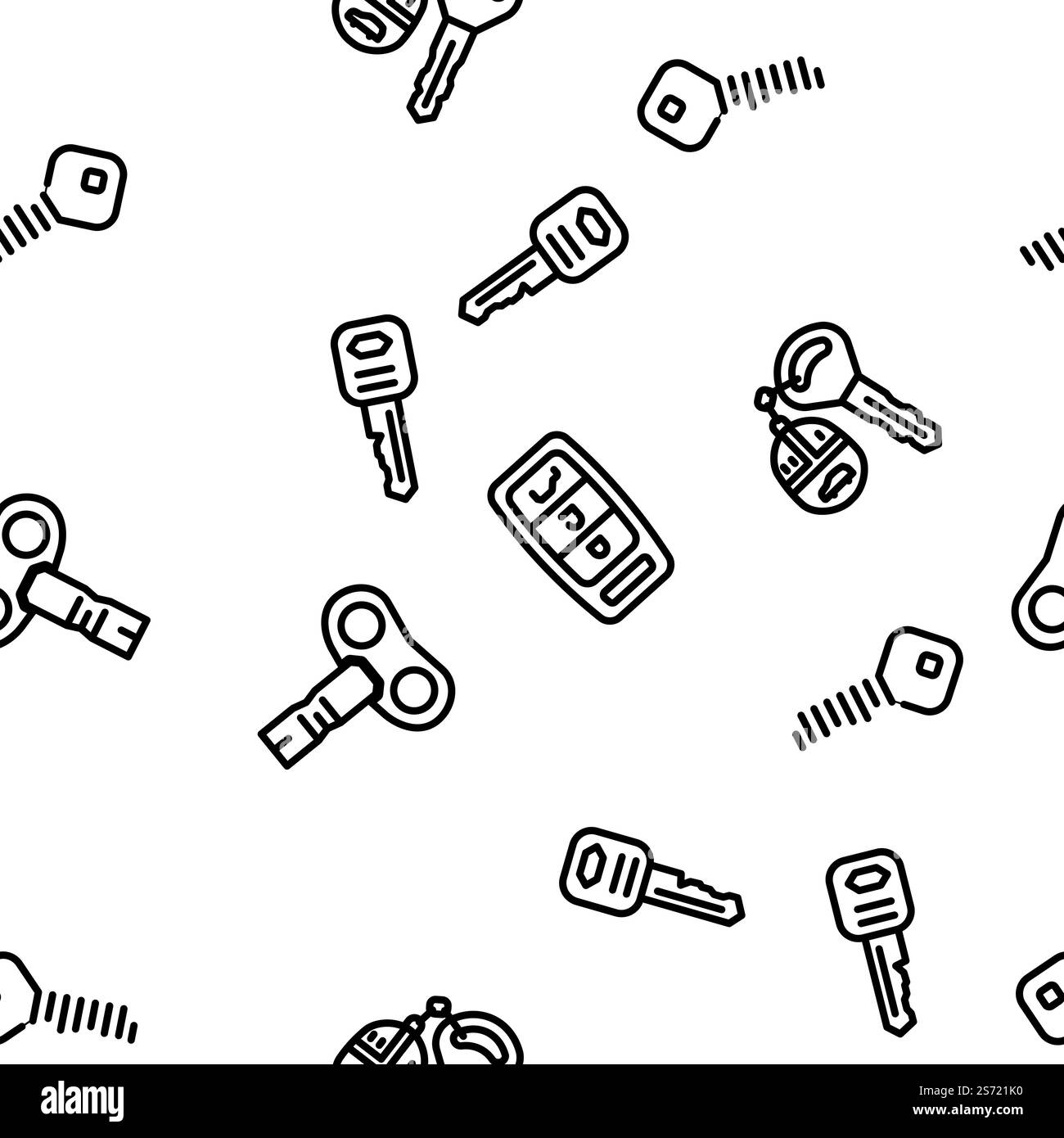 Key For Open And Close Padlock vector seamless pattern thin line illustration. Key For Open And Close Padlock vector seamless pattern Stock Vector