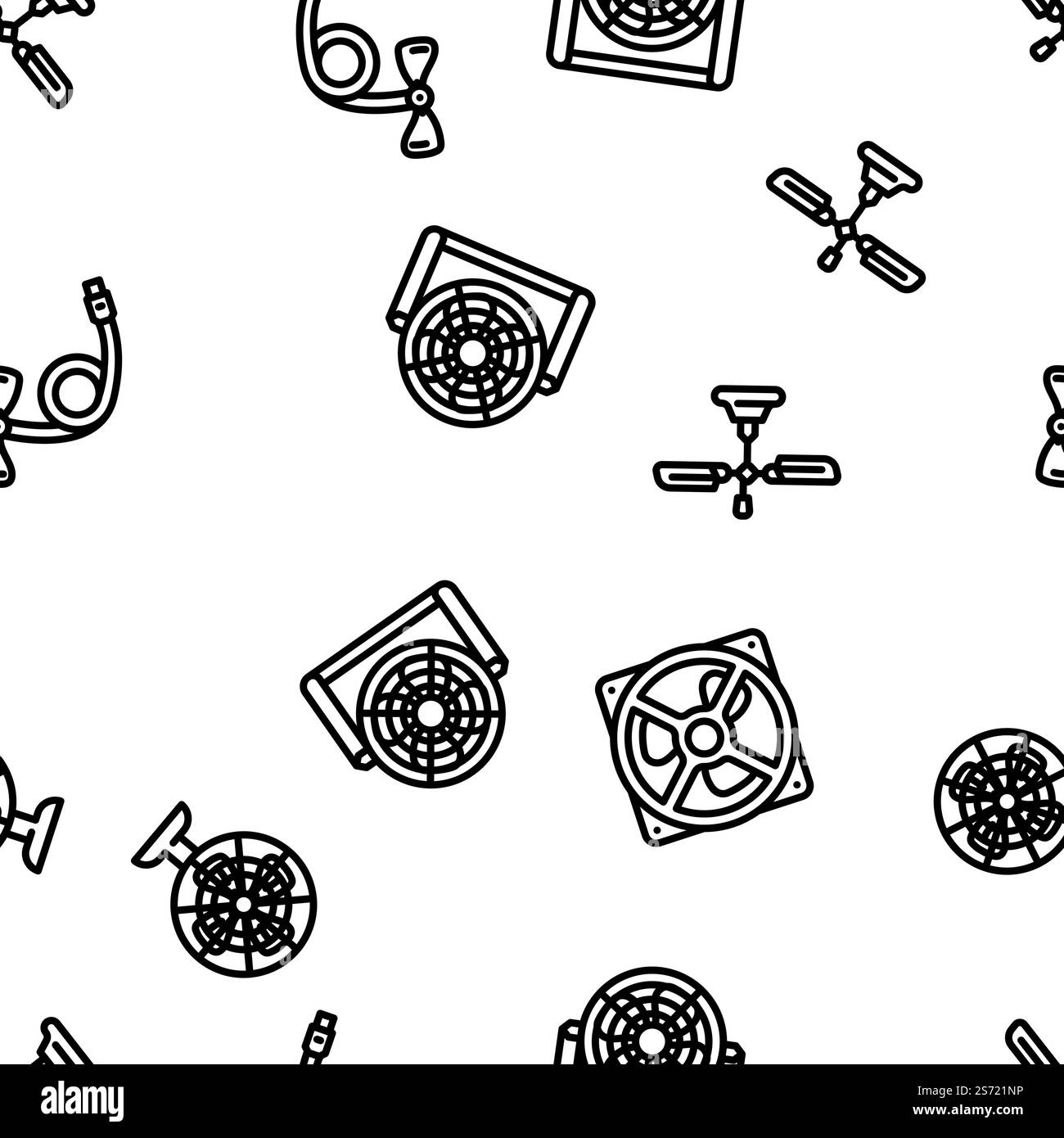 Fan Electronic Cooling Device vector seamless pattern thin line illustration. Fan Electronic Cooling Device vector seamless pattern Stock Vector
