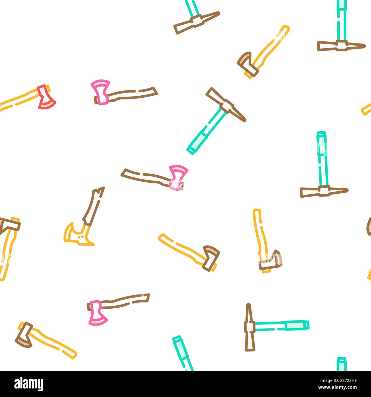 axe hatchet wood blade tool vector seamless pattern thin line illustration. axe hatchet wood blade tool vector seamless pattern Stock Vector
