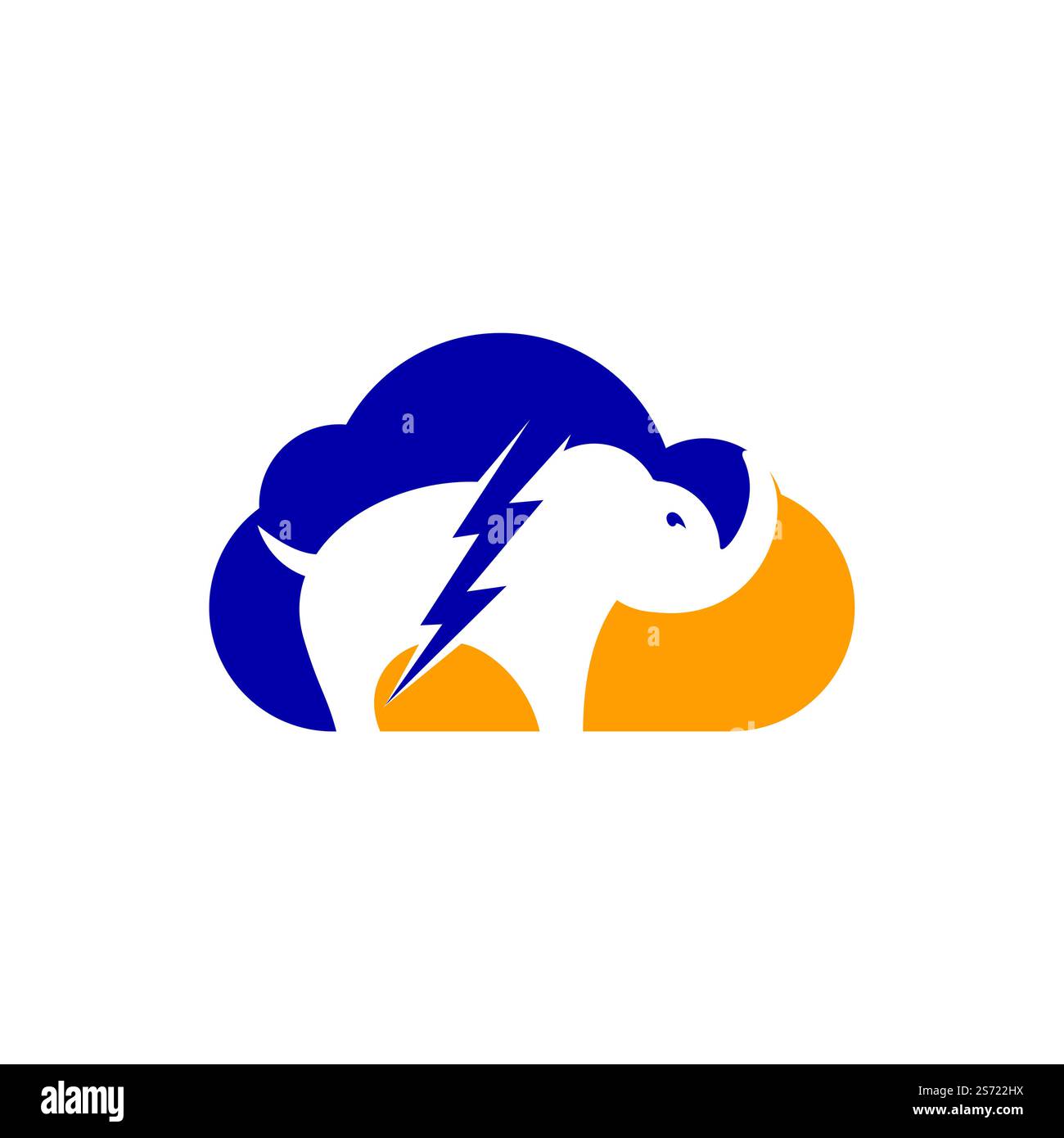 Elephant thunder with cloud vector logo design. Power elephant logo concept. Stock Vector