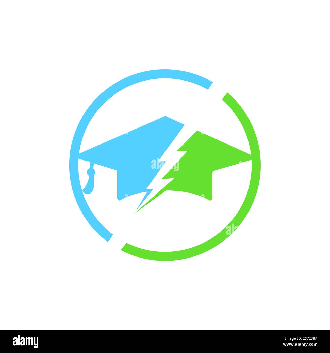 Flash student vector logo template. Education logo with graduation cap and thunder icon. Stock Vector