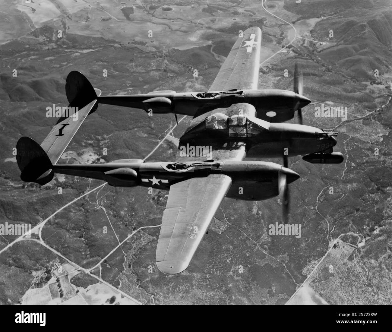 A Lockheed P-38M Lightning in flight. This twin seat American twin ...