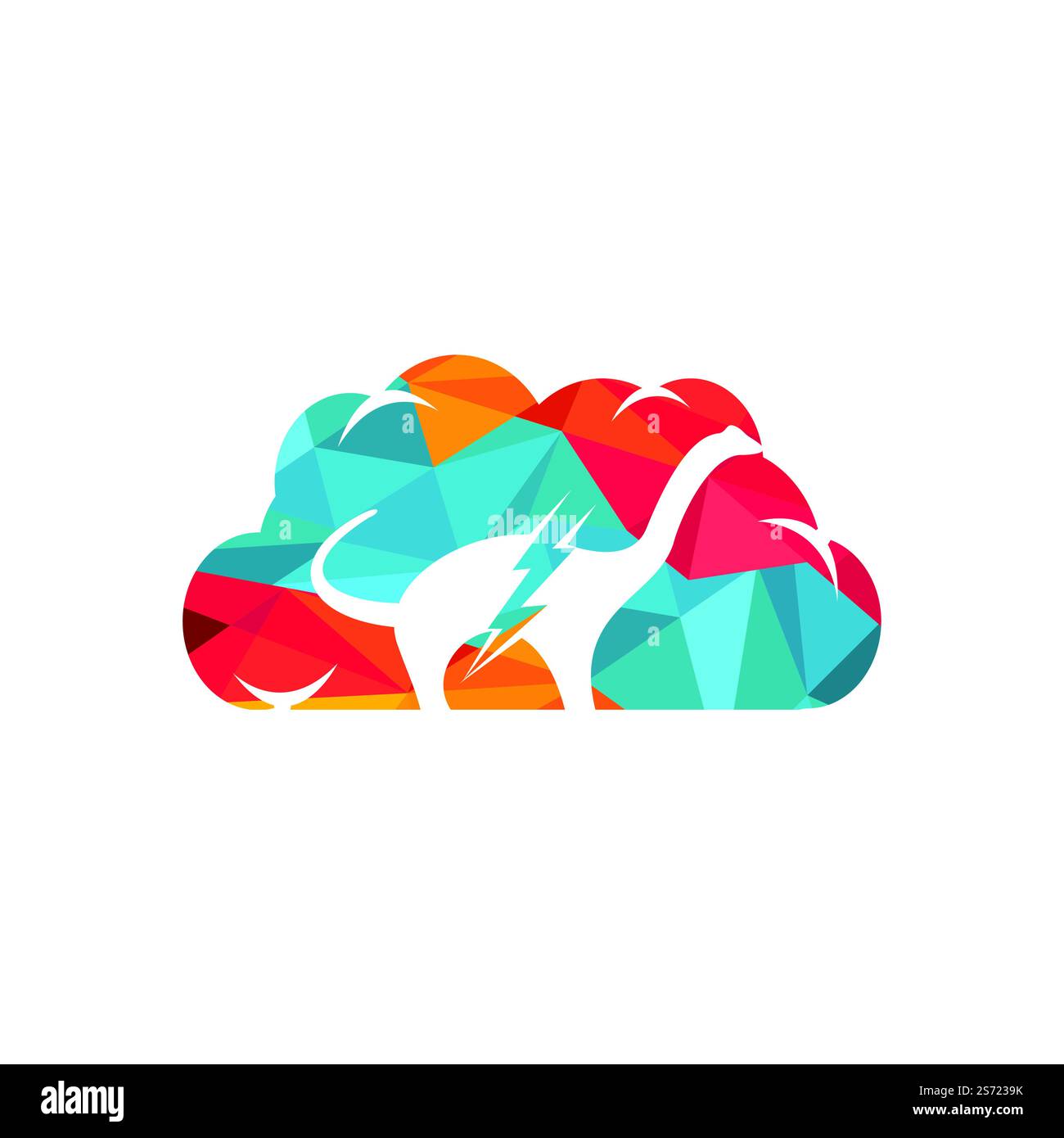 Dino thunder with cloud icon vector logo design. Dinosaur lightning icon logo. Stock Vector