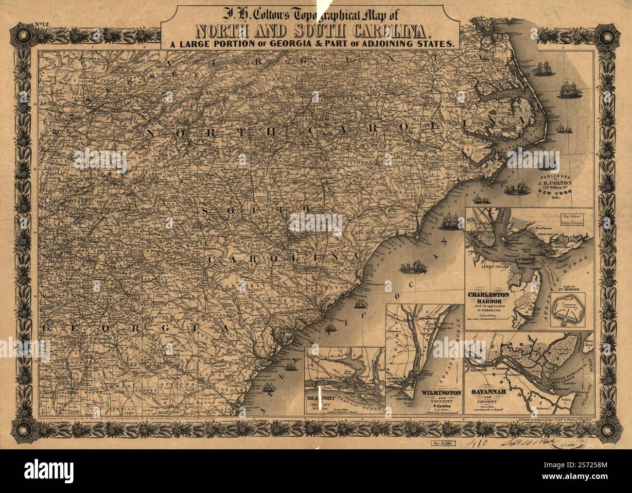 J. H. Colton's topographical map of North and South Carolina. A large ...