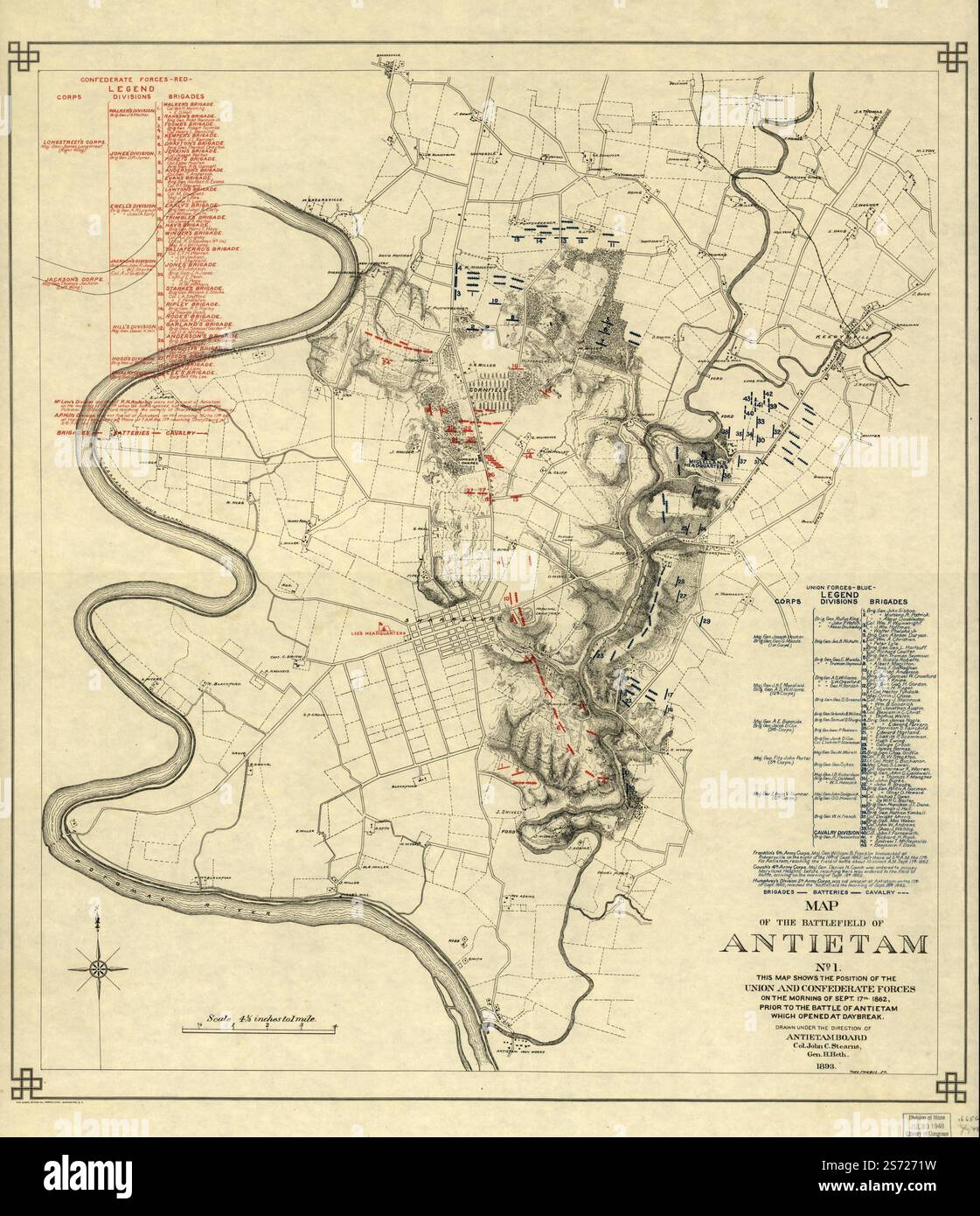 Map of the battlefield of Antietam - Map Of The Battlefield Of Antietam No 1 This Map Shows The Position Of The Union And Confederate Forces On The Morning Of Sept 17th 1862 Prior To The Battle Of Antietam Which Opened At Daybreak 1893 By Antietam Battlefield Board 2S7271W 