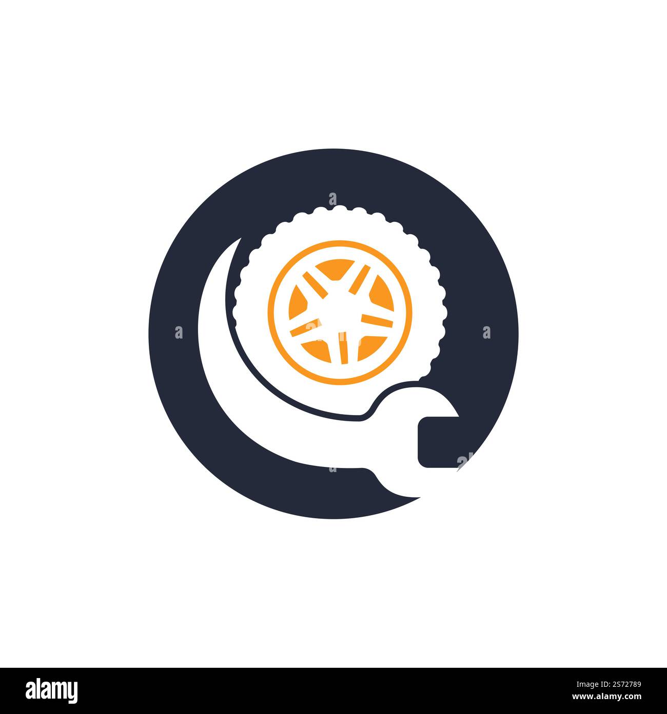 Tire repair shop vector logo design. Wrench and tire icon design. Stock Vector
