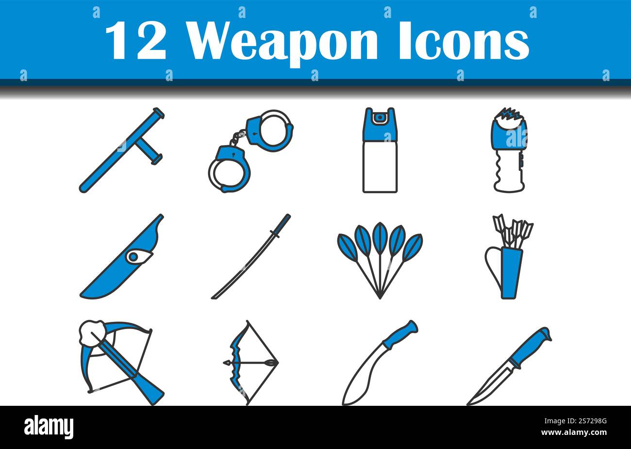 Weapon Icon Set. Editable Bold Outline With Color Fill Design. Vector ...
