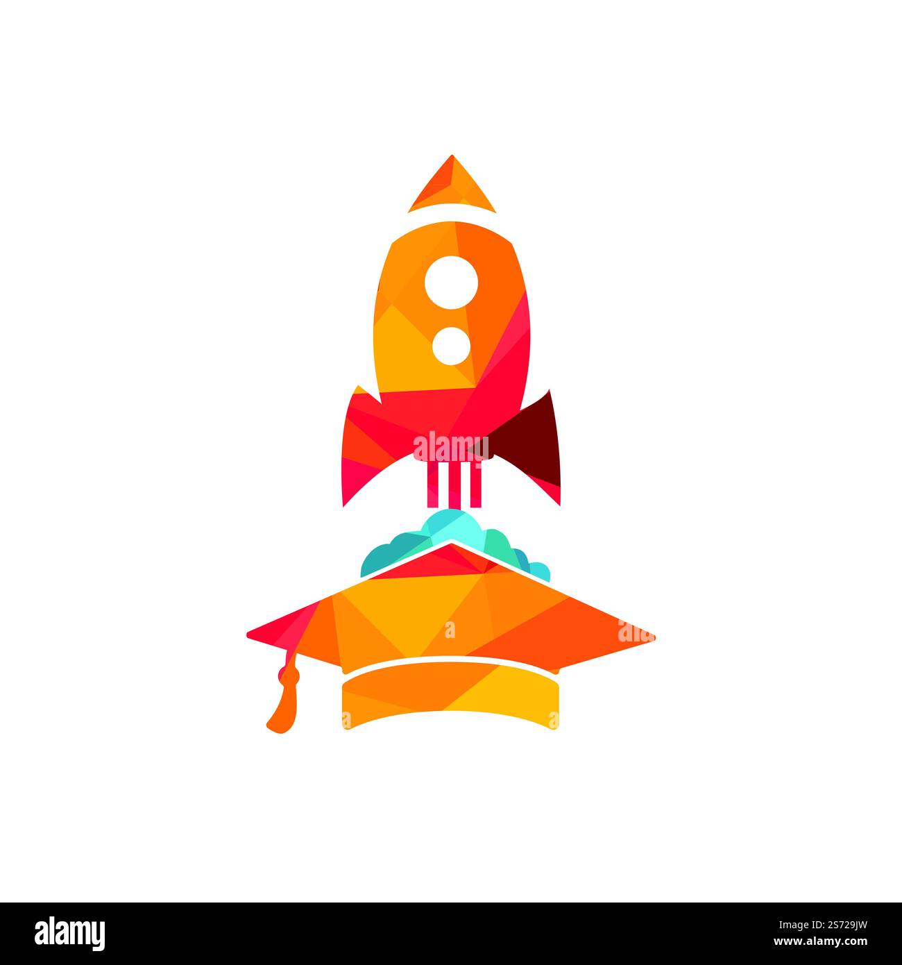 Graduation cap with rocket vector logo design. Rocket learning vector ...