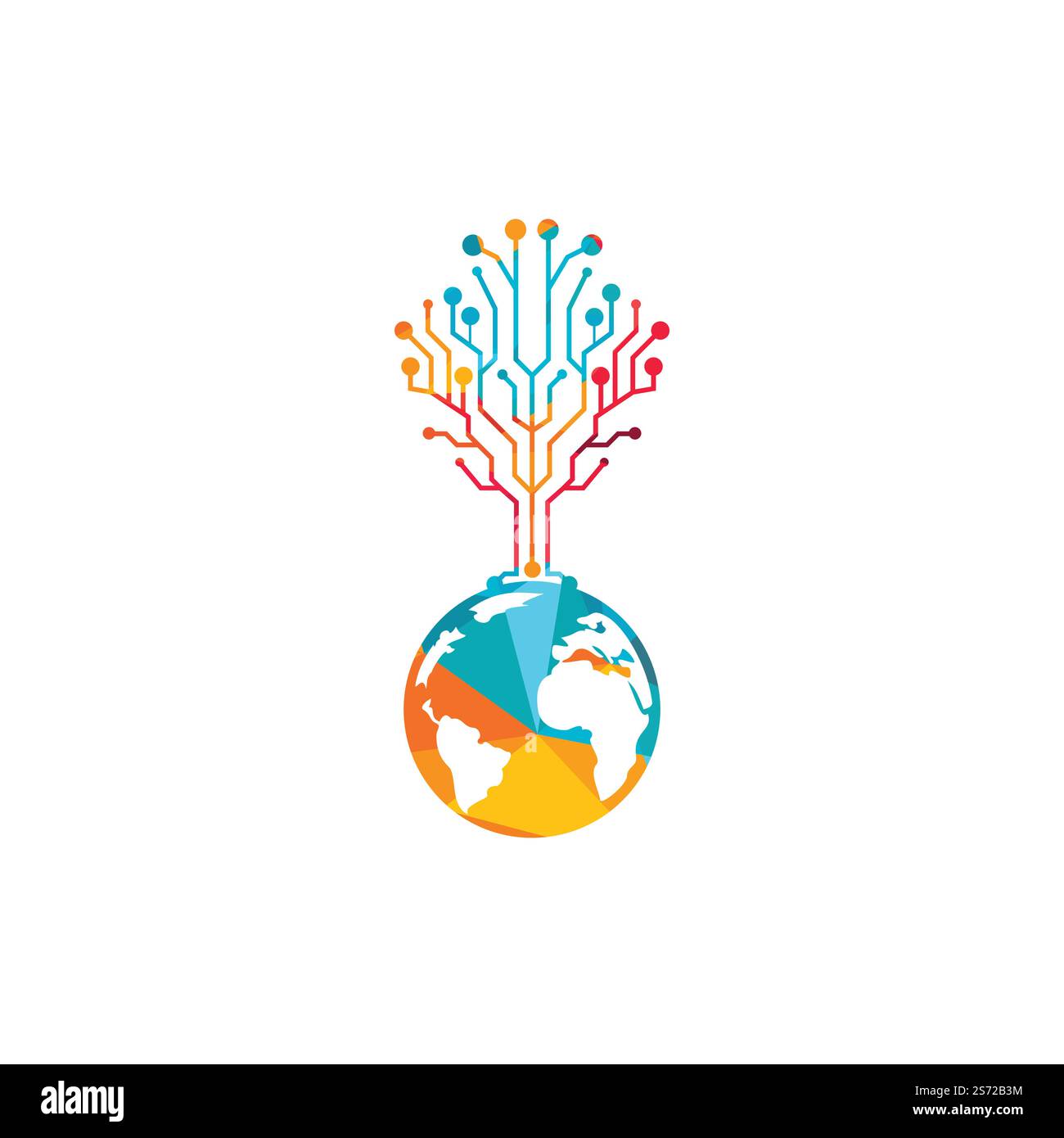 World tech vector logo design template. Globe and tech tree icon design ...