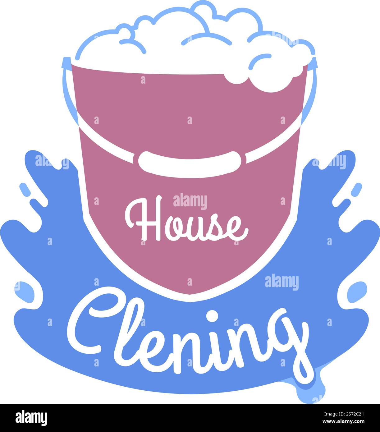 Housekeeping Lettering Cleaning service company, isolated logotype with bucket with soapy ...