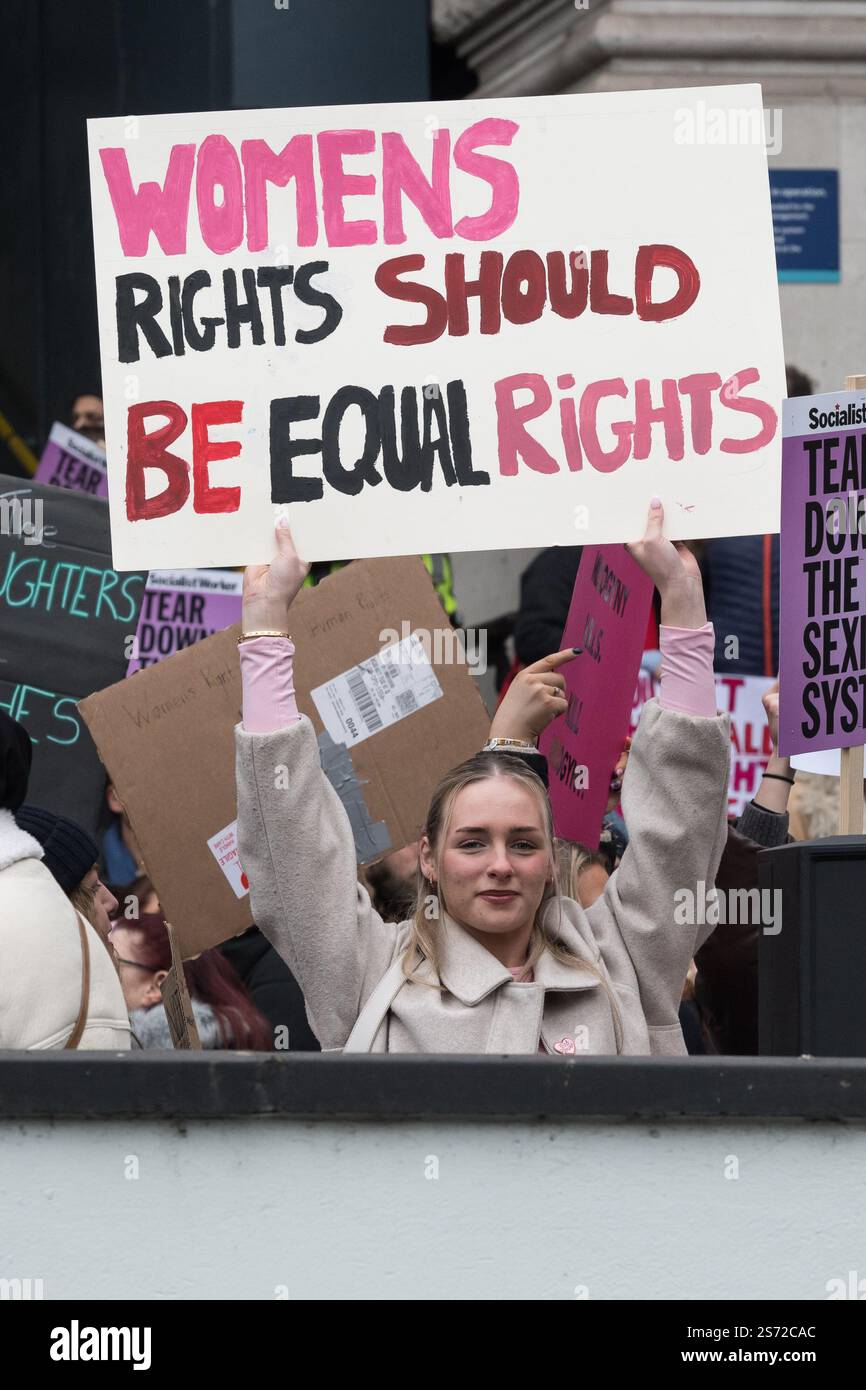 London, UK. 18th January, 2025. Demonstrators gather before marching in ...