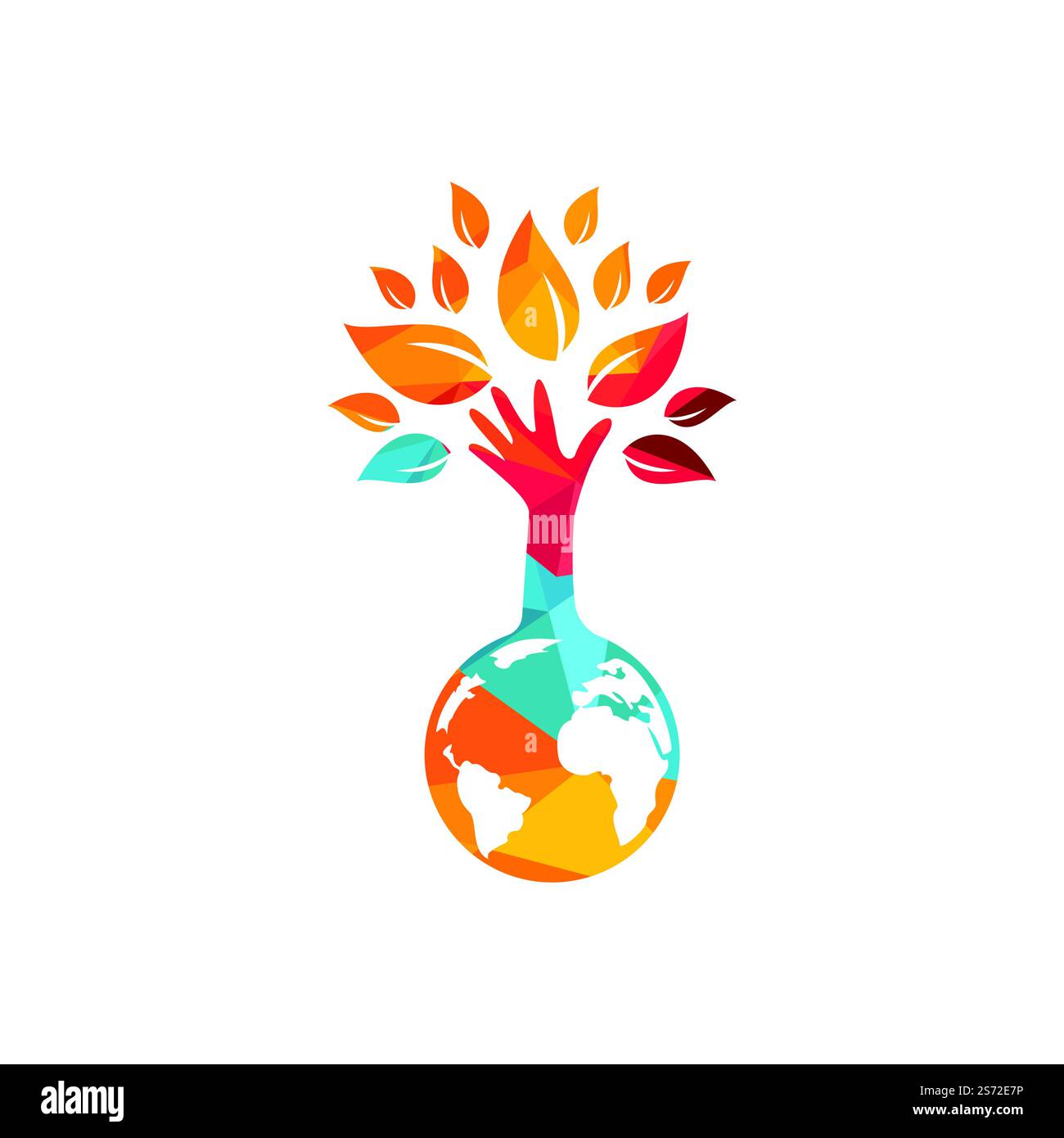 Globe and hand tree vector logo design. Ecology and sustainable concept ...