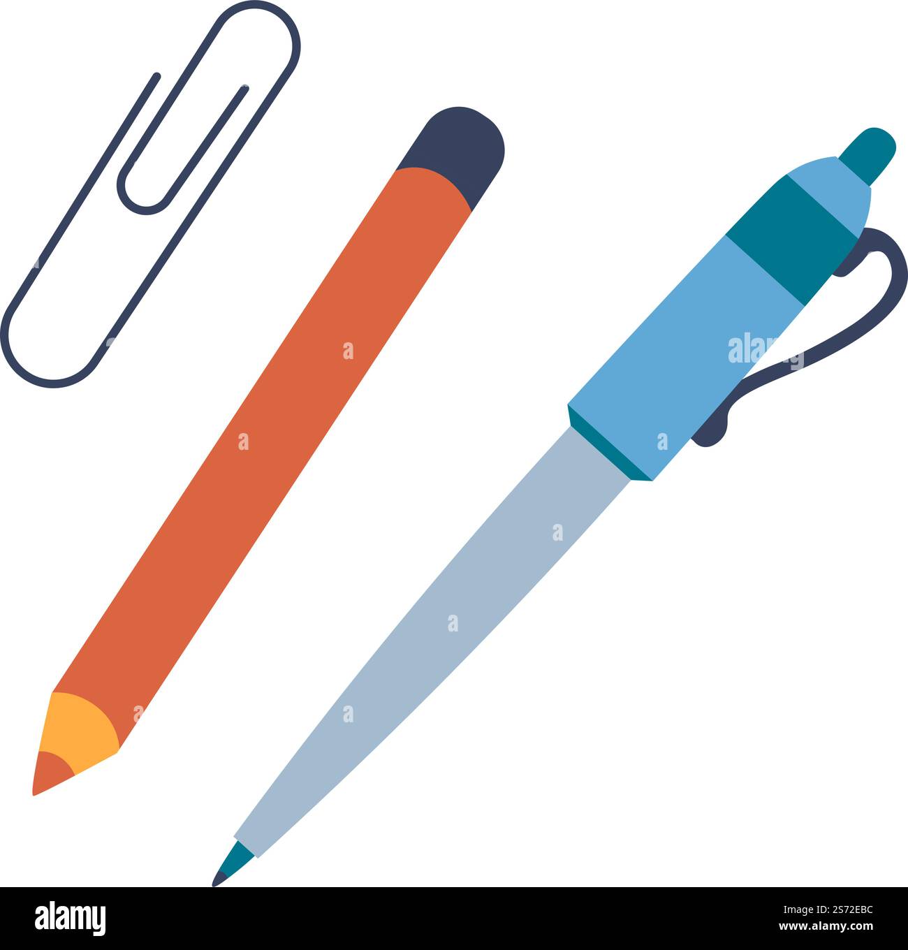 paper clip for binding documents, isolated pen and pencil. Isolated ...