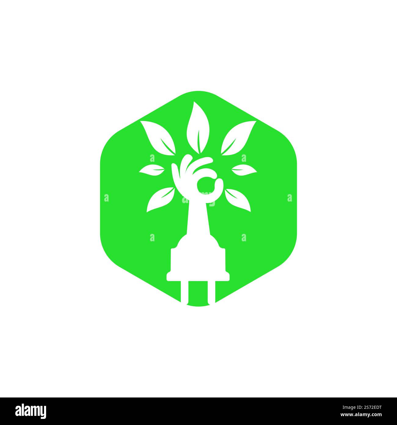 Electric cord and hand tree vector logo design. Stock Vector