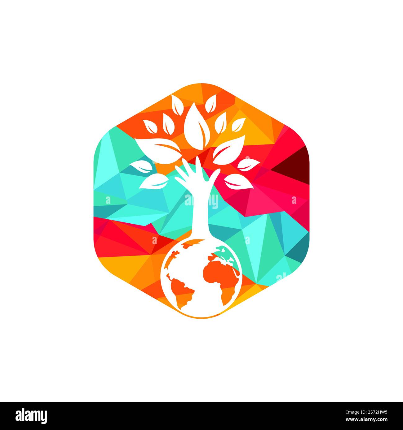 Globe and hand tree vector logo design. Ecology and sustainable concept ...